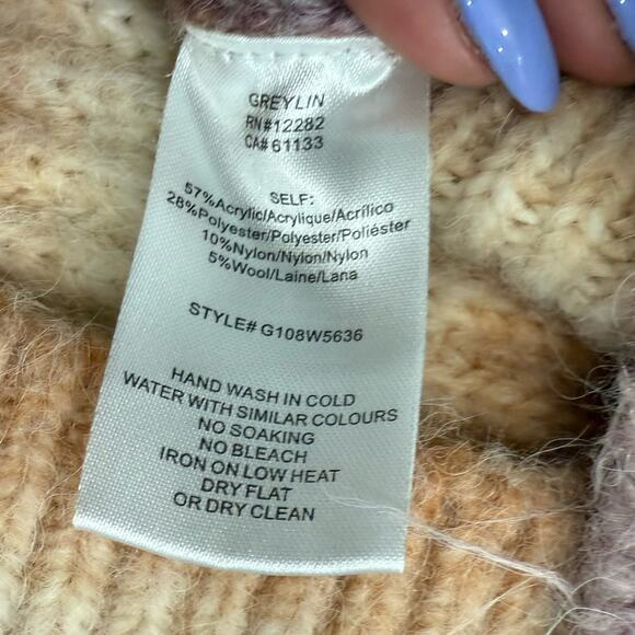 Greylin Anthropologie Orange Purple Flared Sleeve Striped Mock Neck Sweater sz M - Picture 5 of 9